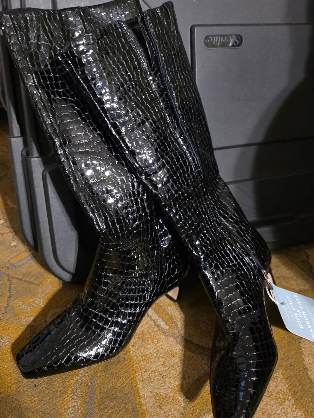 Antonio Melani Glossy Black Croc-Embossed Knee Boot